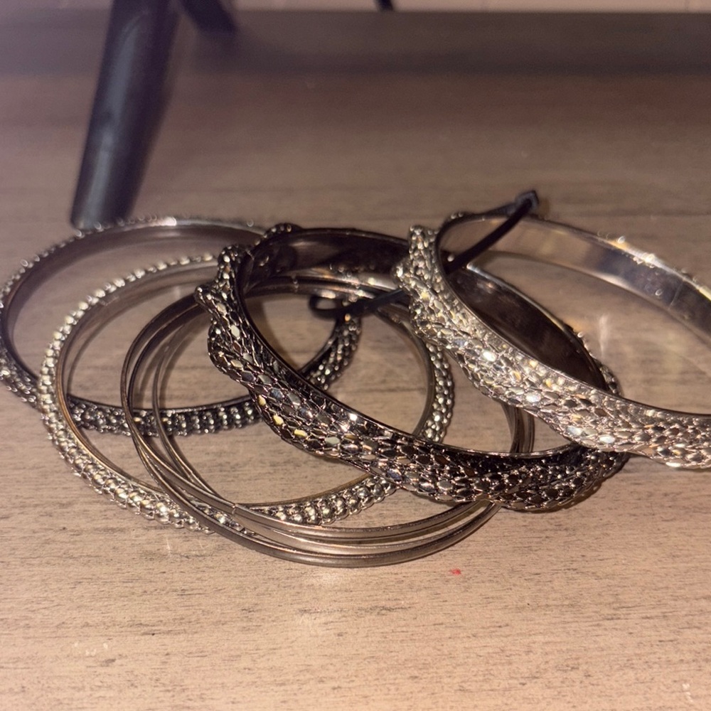 Elegant Silver and Black Bangle Set